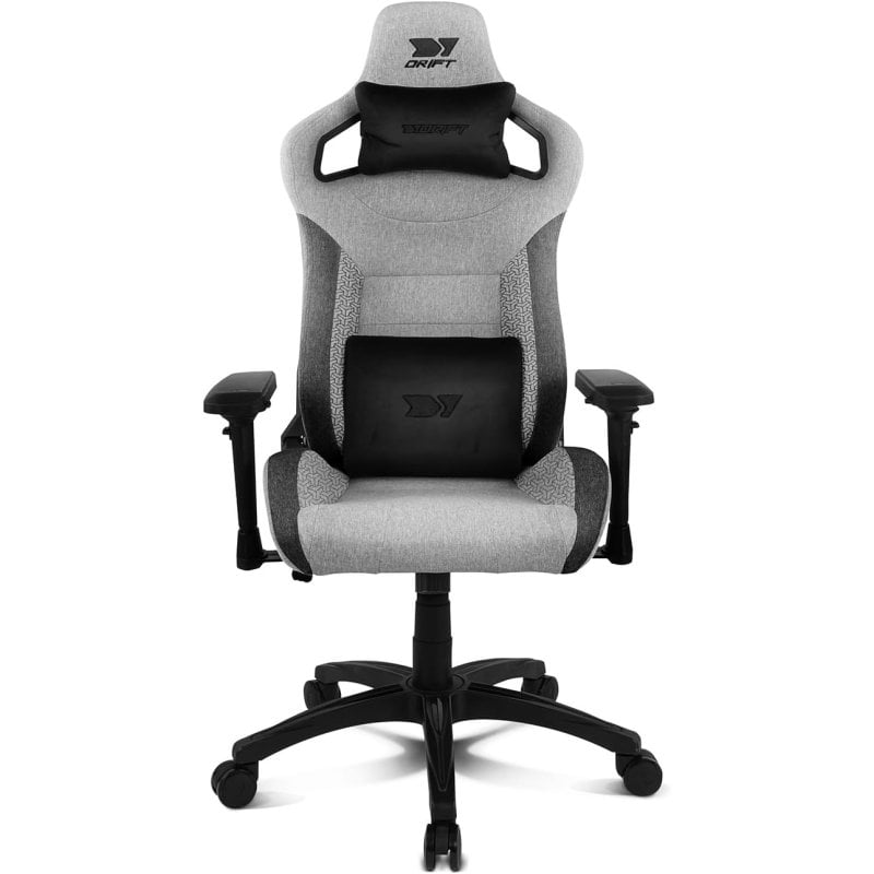 Silla gaming Drift DR220 Tela Gris Reposabrazos 4D Cojín cervical y lumbar