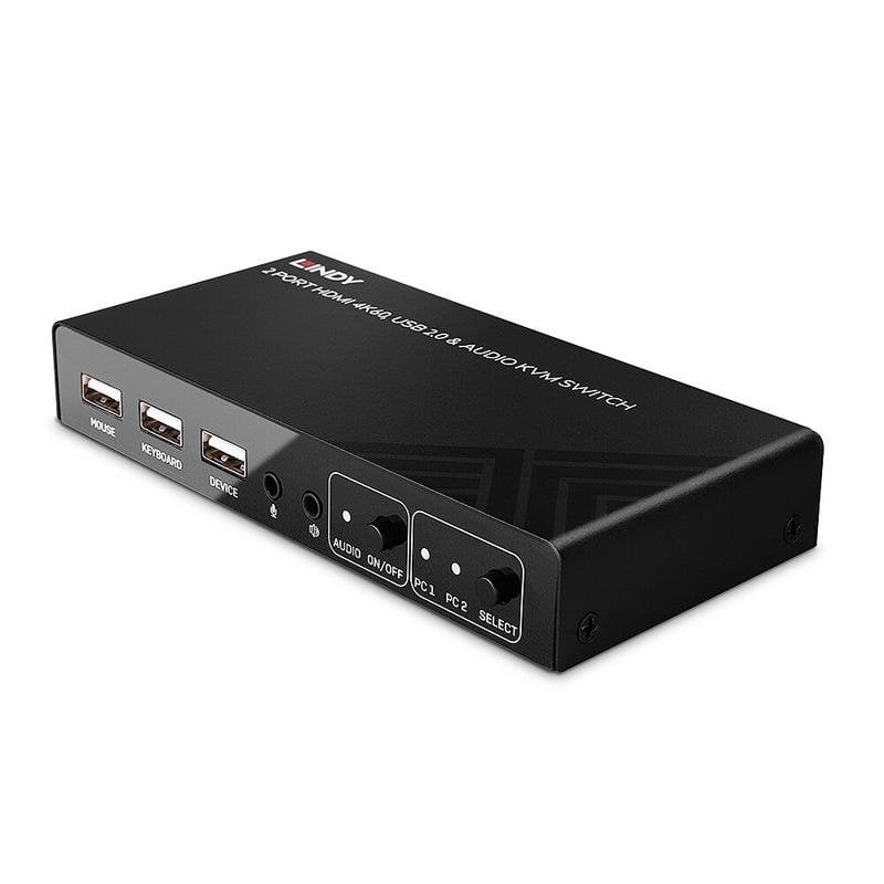 Interruptor KVM Lindy 2 Portos HDMI 4K60 USB Áudio Preto
