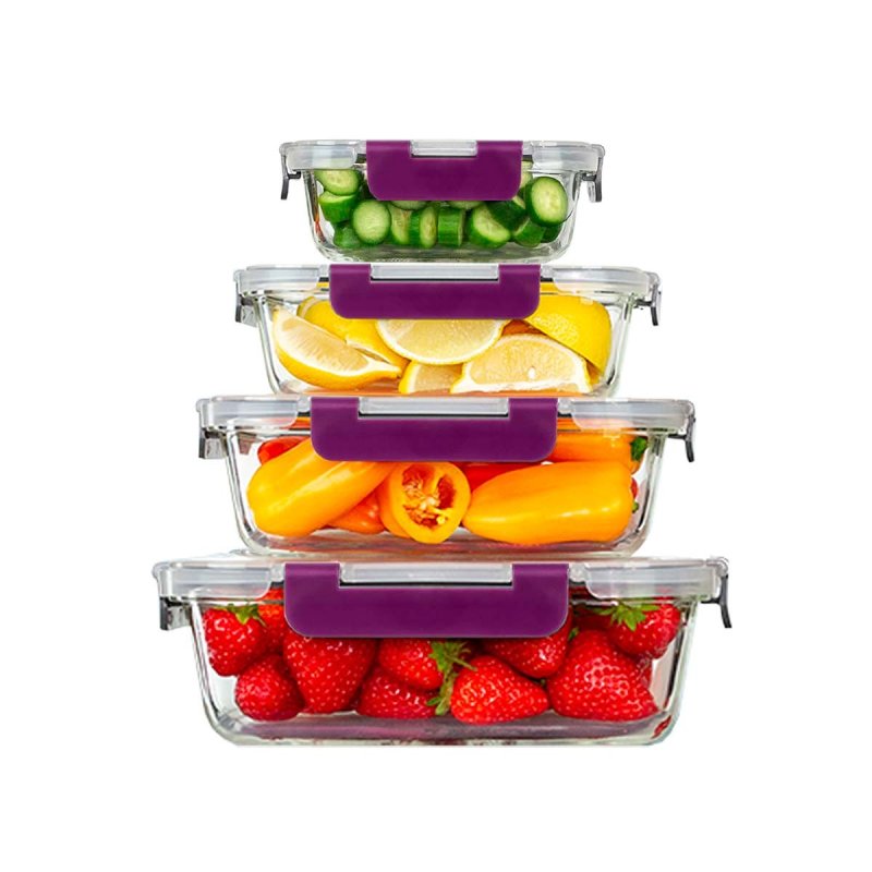 Recipientes De Cristal Para Alimentos - 8 Piezas (4 Recipientes Y 4 Tapas)