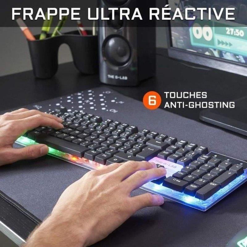 Clavier The G-lab Yttrium AZERTY RGB avec souris 2400 DPI et tapis 300x230 mm