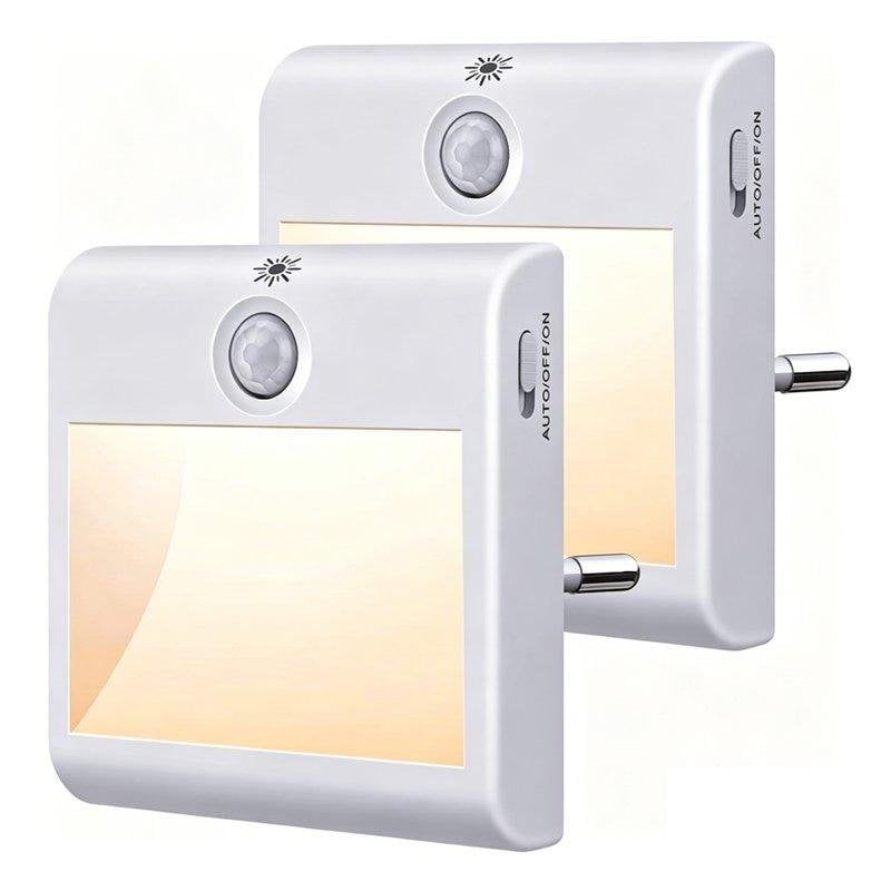 Pack 2 Enchufes Luz Nocturna LED Autrucker con Sensor Movimiento y Crepuscular