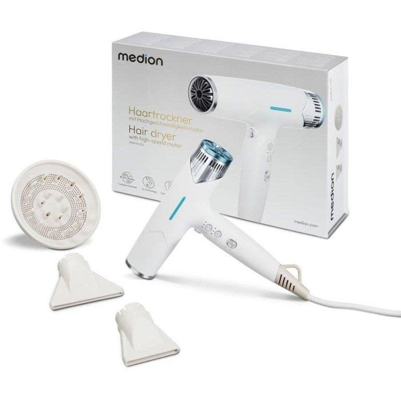 Sèche-cheveux Ionique Medion MD19984 1500W 3 Températures 3 Vitesses Accessoires Blanc