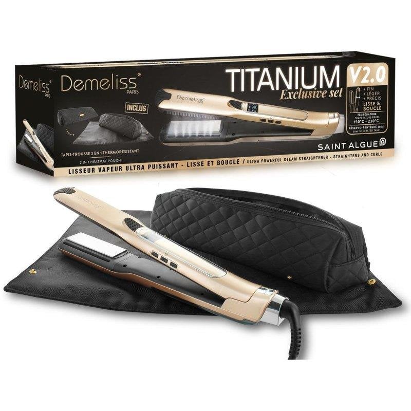 Plancha de Pelo Titanio Saint Algue Demeliss Tita V2 230ºC 3 Ajustes Peine Lateral Vapor Dorado