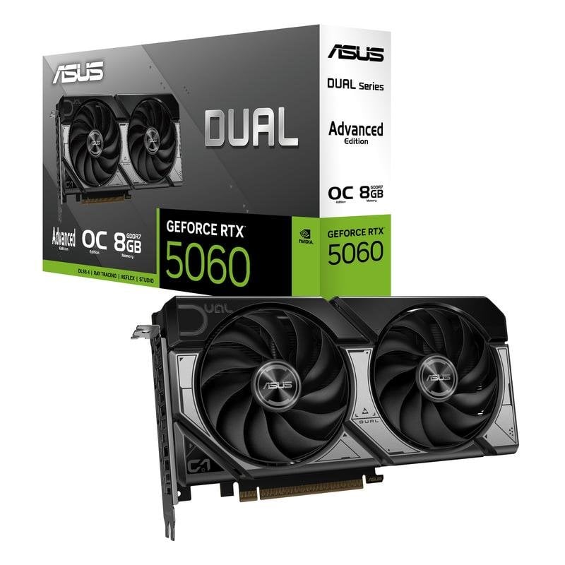 Tarjeta Gráfica ASUS GeForce RTX 5060 Dual OC 8GB GDDR7 Reflex 2 RTX AI DLSS4.5