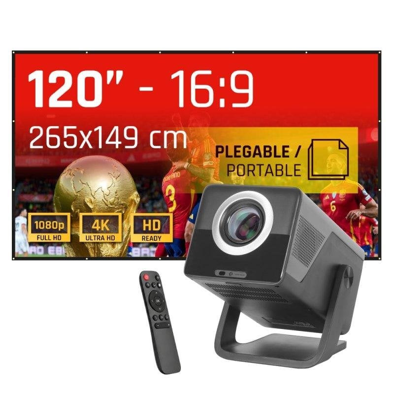Proyector iggual FullHD 800 Lúmenes 150" Lámpara LCD Smart WiFi 6 BT Portátil + Pantalla