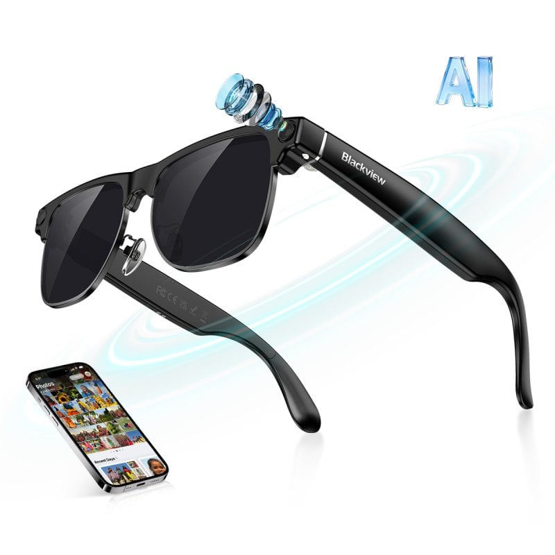Blackview BV200 Gafas Inteligentes Cámara HD Altavoces IA Integrada Traductor Negro
