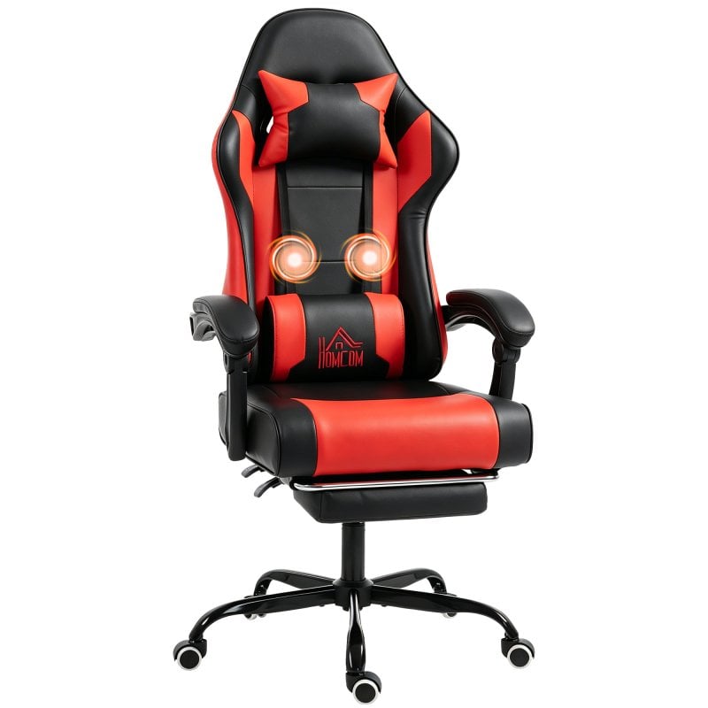 Homcom Silla Gaming Ergonómica Con Lumbar Masaje Vibración Reclinable 155°