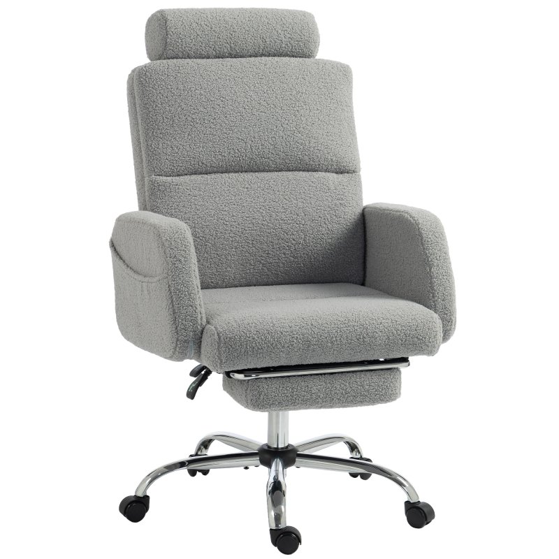 Homcom Silla De Escritorio Con Reposapiés Tapizada En Borreguito Gris Claro