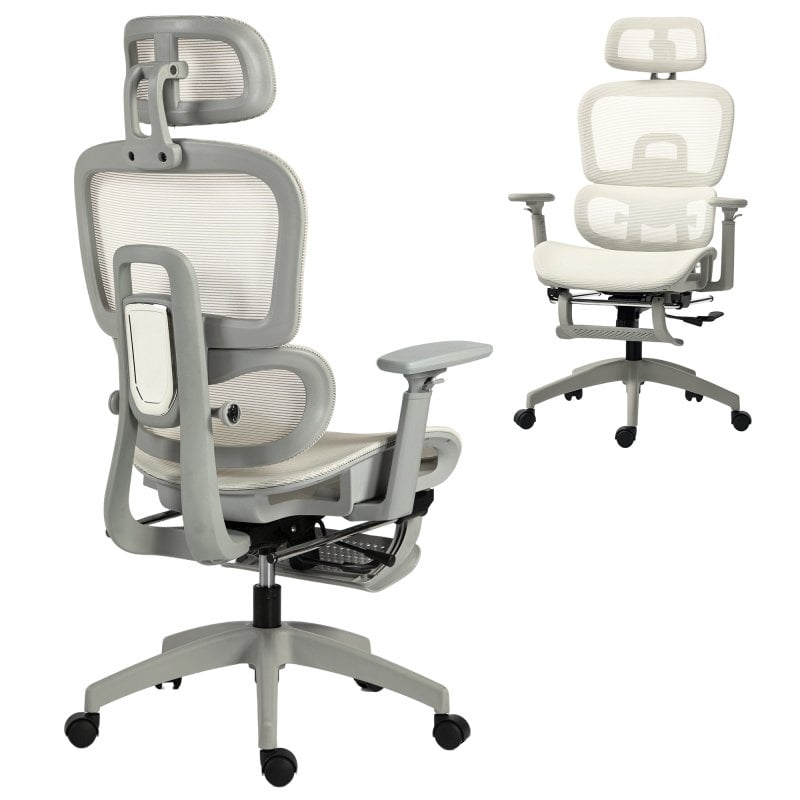 Homcom Silla De Oficina Ergonómica De Malla Con Reposacabezas Ajustable Beige