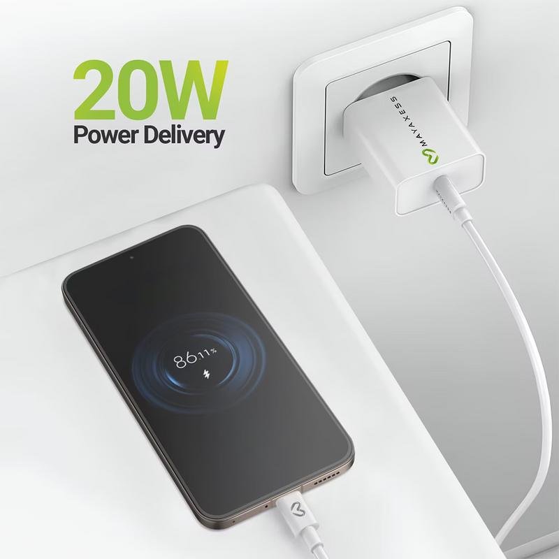 Cargador USB Mayaxess 20W Rápido Blanco con Cable USB-C
