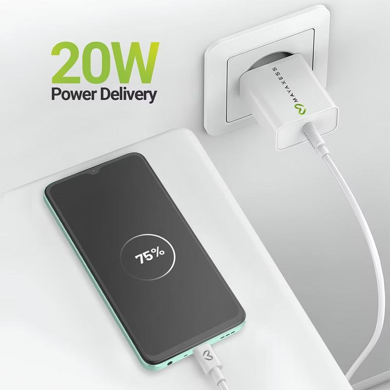 Cargador USB 20W Mayaxess con carga rápida y cable USB-C