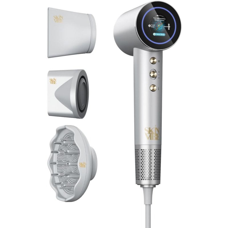 Secador de Cabelo Iónico SkinVibe Aurea Family X Plasma 1600W 4 Temperaturas 2 Velocidades com Acessórios Ecrã Tátil Cinzento