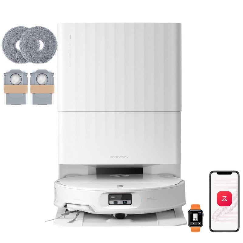 Roborock Qrevo Edge 2 Set Robot Aspirador Fregona, 25000Pa, 7,98cm, Antienredos, 81ºC+Secado, Blanco