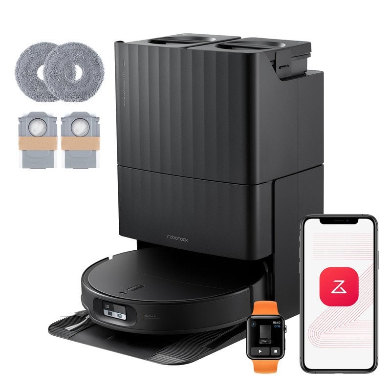 Roborock Qrevo Edge 2 Set Robot Aspirador Fregona, 25000Pa, 7,98cm, Antienredos, 81ºC+Secado, Negro