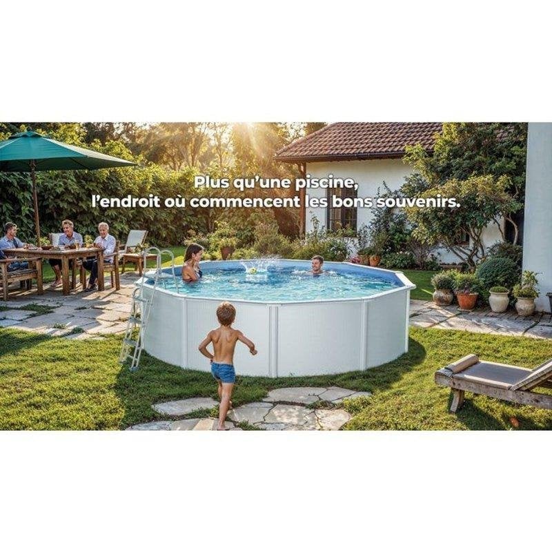 GRE Piscina desmontable Fidji Ø4,80 m Acero blanc, filtration sable 4 m³/h - vue 1