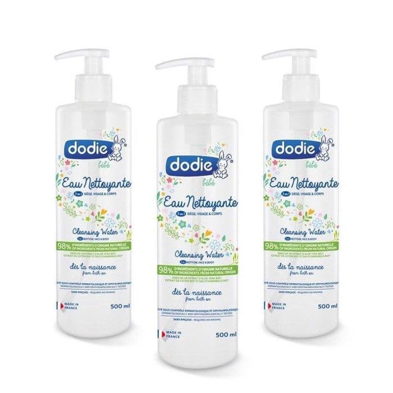 Agua de limpieza 3 en 1 para bebé Dodie 3 x 500 ml hipoalergénica 98% origen natural