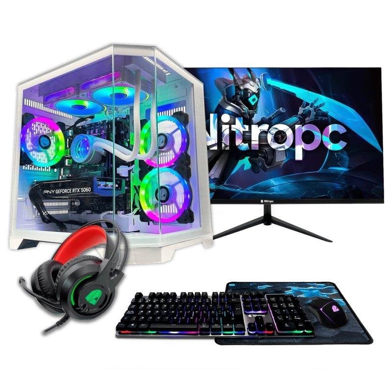 Desktop Nitropc Pack Avançado AMD Ryzen 7 5800X 32GB 1TB SSD RTX 5060 Ti Windows 11 Branco Monitor 24"