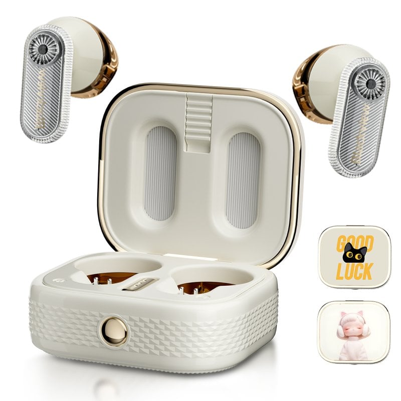 Auriculares Blackview Airbuds K2 inalámbricos Bluetooth 6.0 para niños diseño mascota blanco dorado