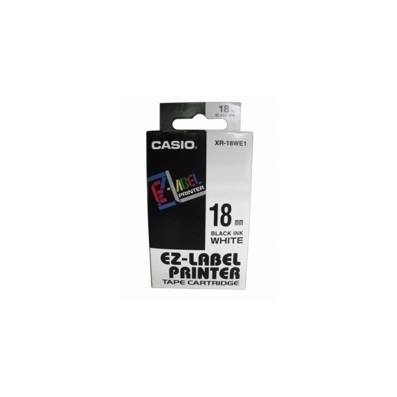 Cinta rotuladora Casio XR-18WE 8 m x 18 mm negro sobre blanco