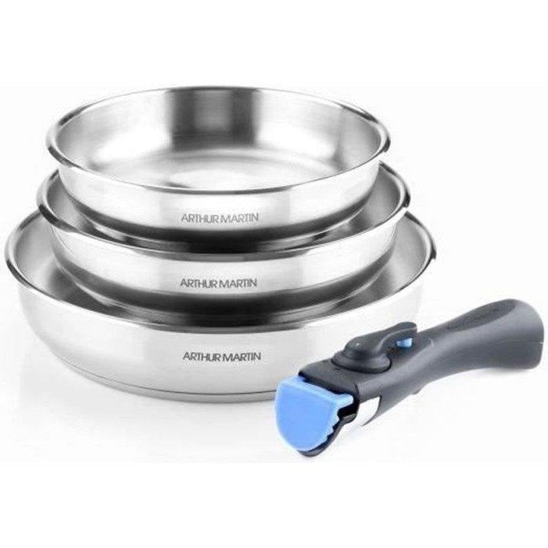 Set de 3 poêles 20 24 26 cm Arthur Martin AM1410 Acier Inoxydable Poignée amovible Tous feux dont induction - vue 2