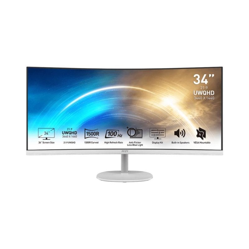 Monitor PC MSI Pro MP341CQ 34" UltraWide Quad HD 100Hz VA Curvo FreeSync Bianco