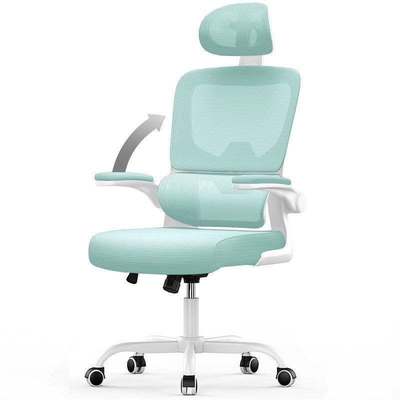 Silla de oficina Naspaluro ergonómica verde con reposabrazos plegables y soporte lumbar