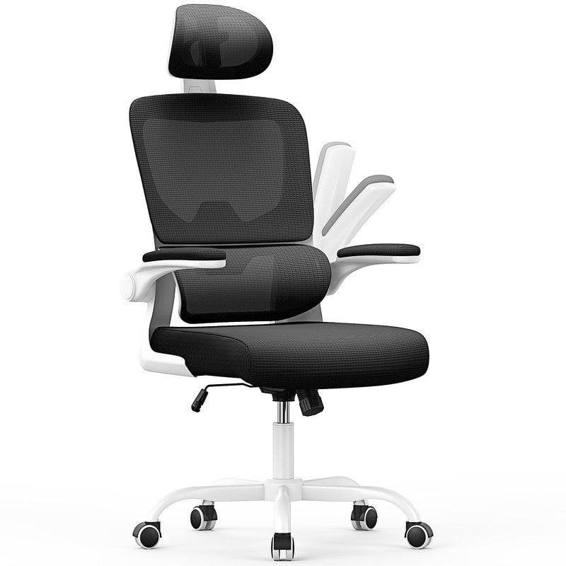 Chaise de Bureau Ergonomique Naspaluro - Accoudoirs Repliables 90° - Support Lombaire - Réglable en Hauteur - Blanche