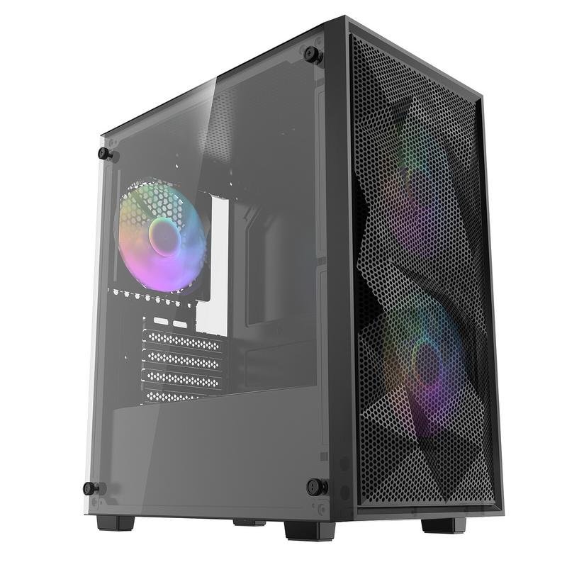 Caja mini torre Darkflash M305 Mesh negro con frontal de malla y ventana de cristal templado