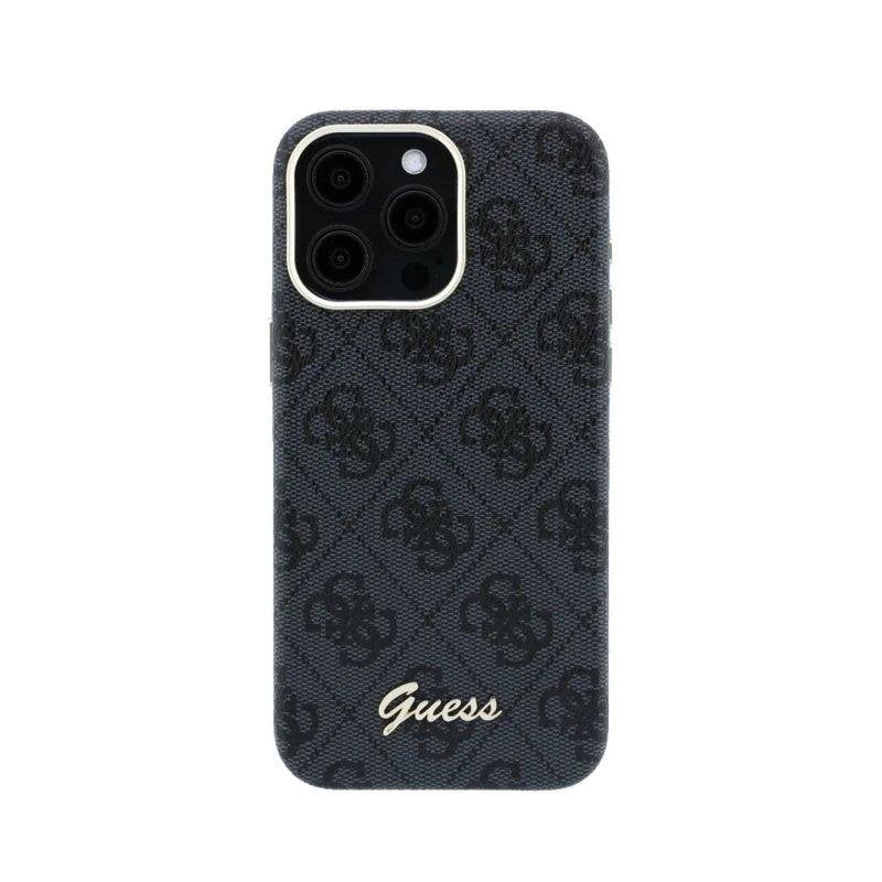Guess Hülle aus schwarzem Kunstleder mit Relief-Logo MagSafe-kompatibel für iPhone 15 Pro Max