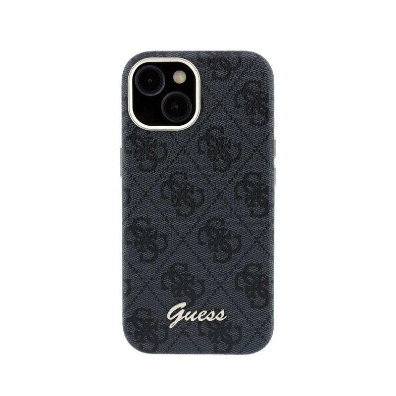 Guess Hülle aus schwarzem Kunstleder mit Relief-Logo für iPhone 15 MagSafe