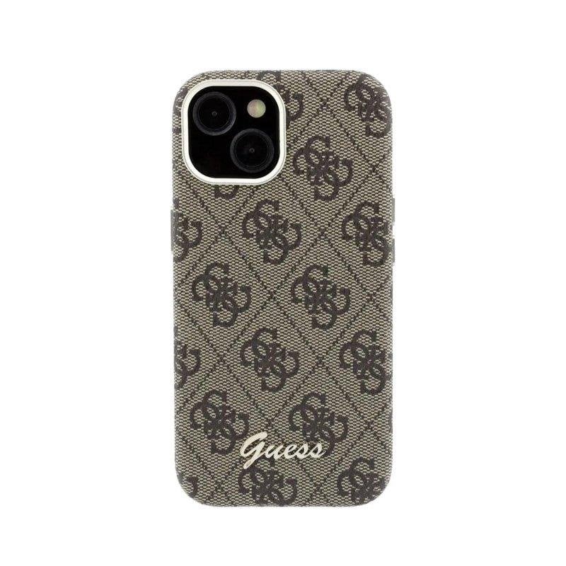 Guess Polipiel Hülle Braun Relieflogo Vollschutz für iPhone 15