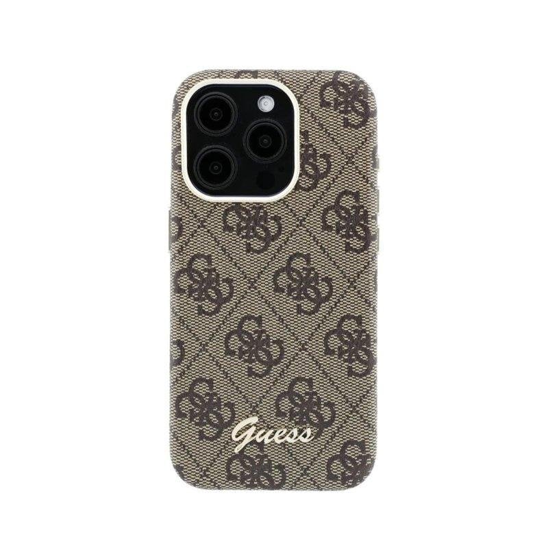 Guess Hülle aus braunem Kunstleder mit Relief-Logo für iPhone 15 Pro Max