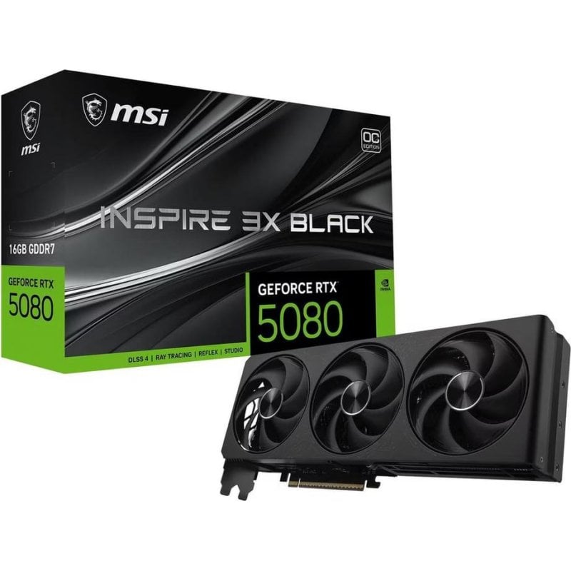 Carte graphique MSI GeForce RTX 5080 INSPIRE OC 3X 16 Go GDDR7 Reflex 2 RTX IA DLSS4 Raytracing