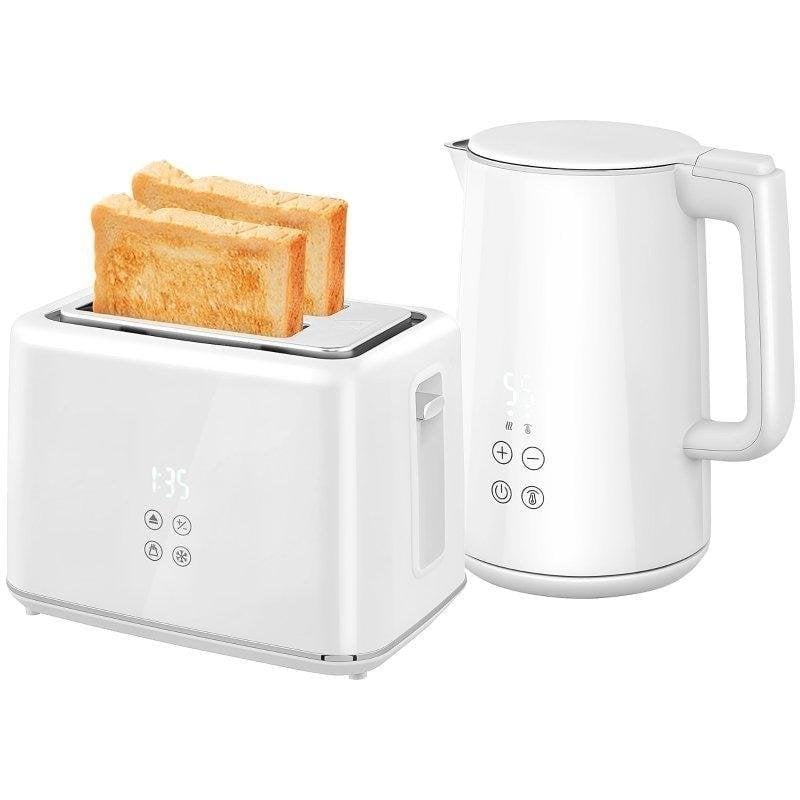 Conjunto de pequeno-almoco Welltin Chaleira 2200 W Torradeira 2 ranhuras 7 niveis Branco