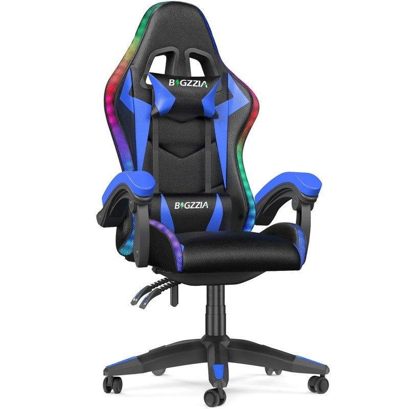 Sedia Gaming LED RGB Naspaluro Blu Reposo Testa e Lombare