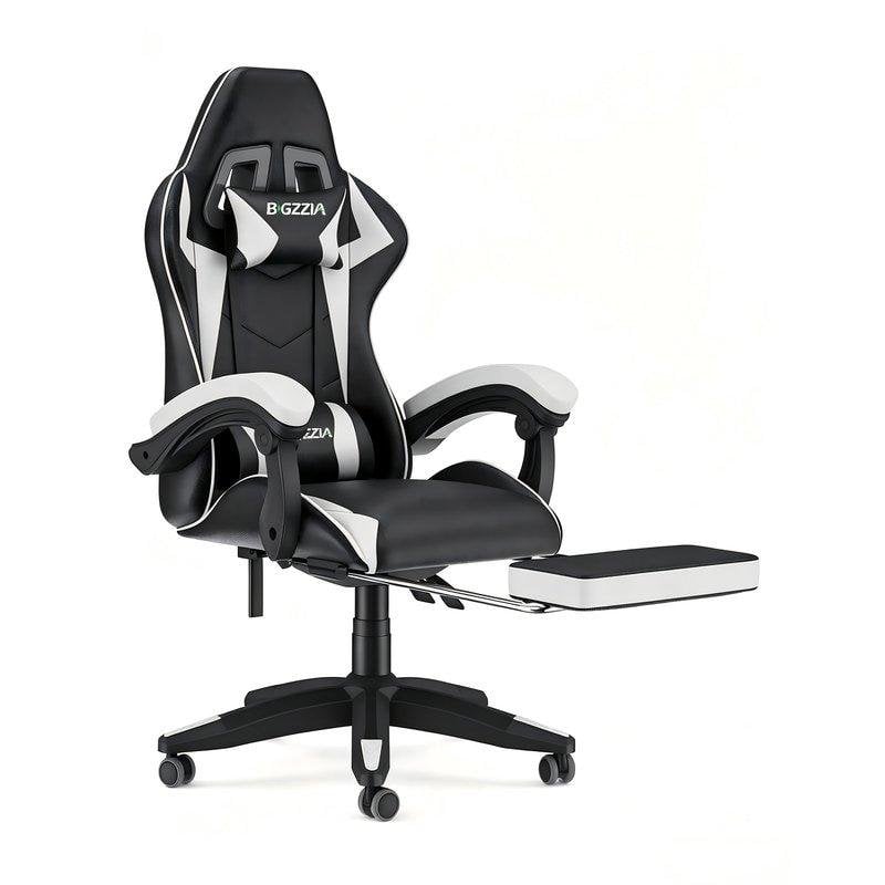 Silla gaming Naspaluro con reposapiés retráctil, cojín lumbar y altura regulable
