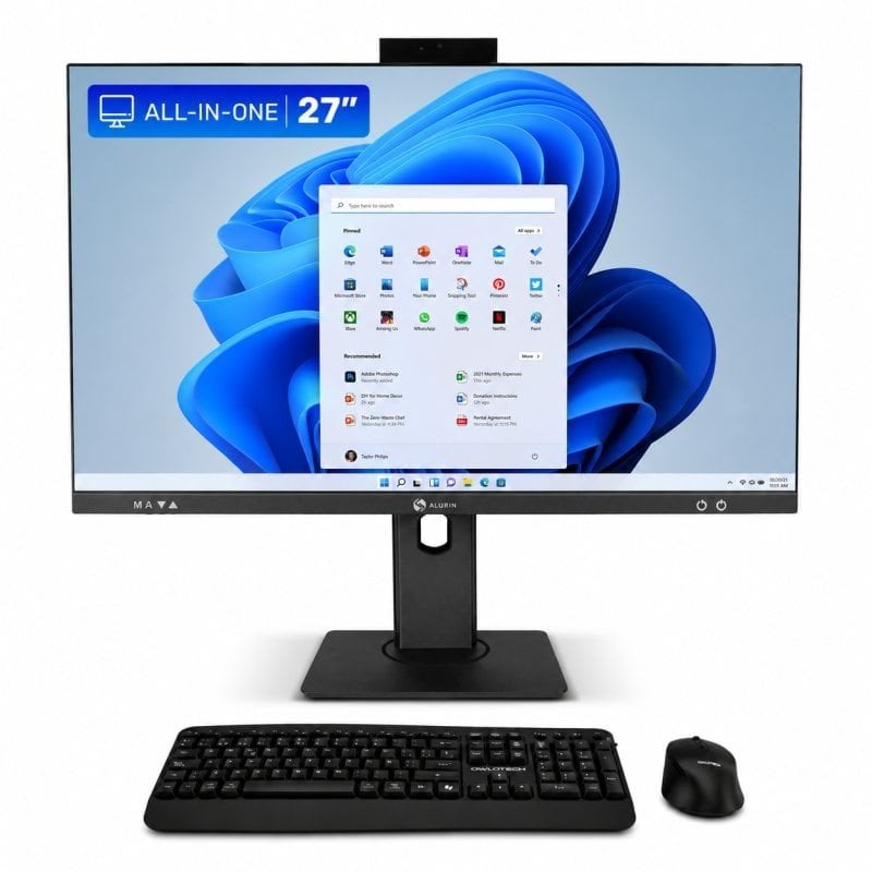 Alurin Flow AIO i5-12400 /16GB/500GB/27" Windows Home, Altura regulable + Owlotech MK500 Combo