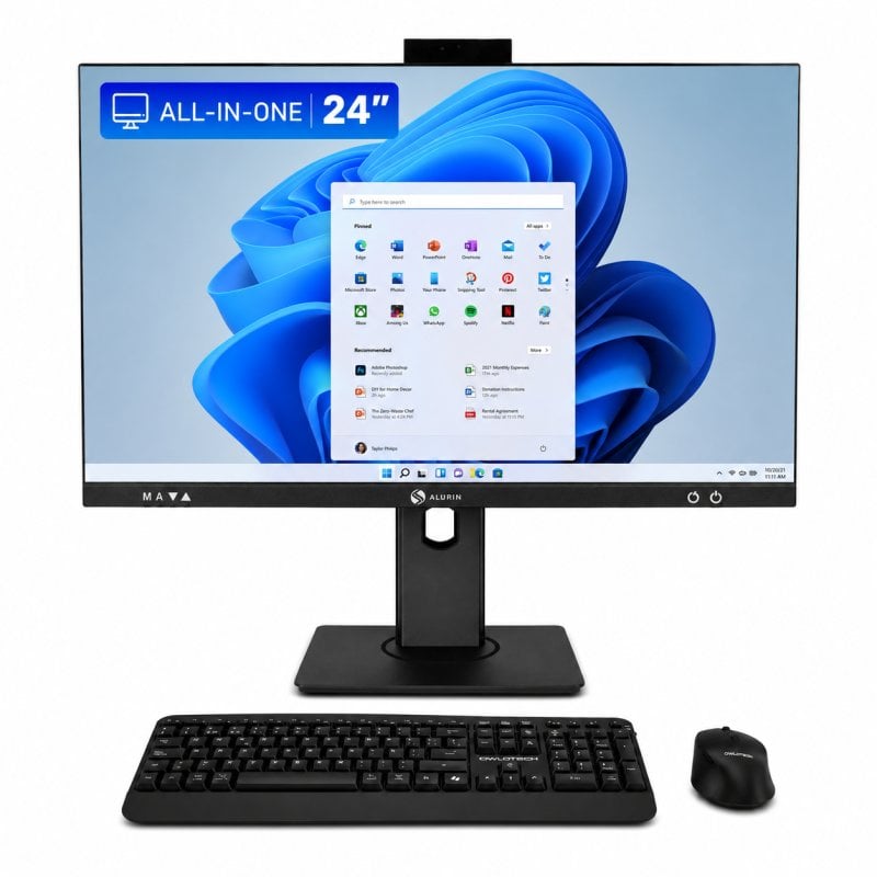 Alurin Flow AIO i5-12400 /16GB/1TB/24" Windows Home, Altura regulable + Owlotech MK500 Combo