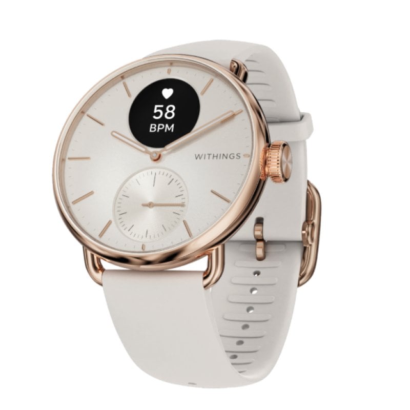 Withings Scanwatch 2 Bluetooth GPS 38mm Ouro Rosa Bracelete Areia Cardio SpO2 Resistente 5ATM