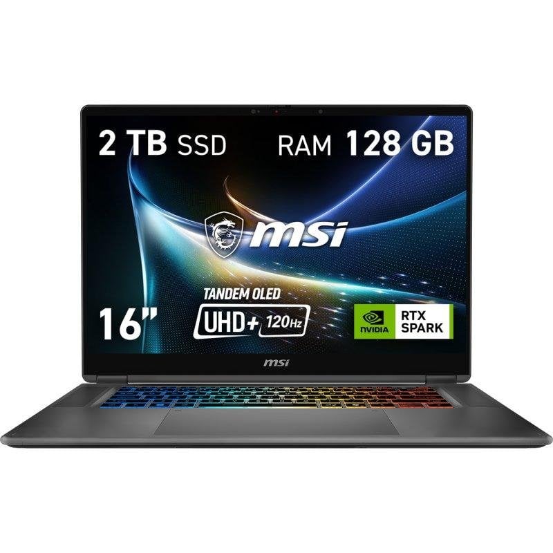 Portátil MSI Prestige N16 Flip AI+ 16" NVIDIA RTX Spark N1X 128GB 2TB SSD W11 NVIDIA Blackwell Win11 Pro