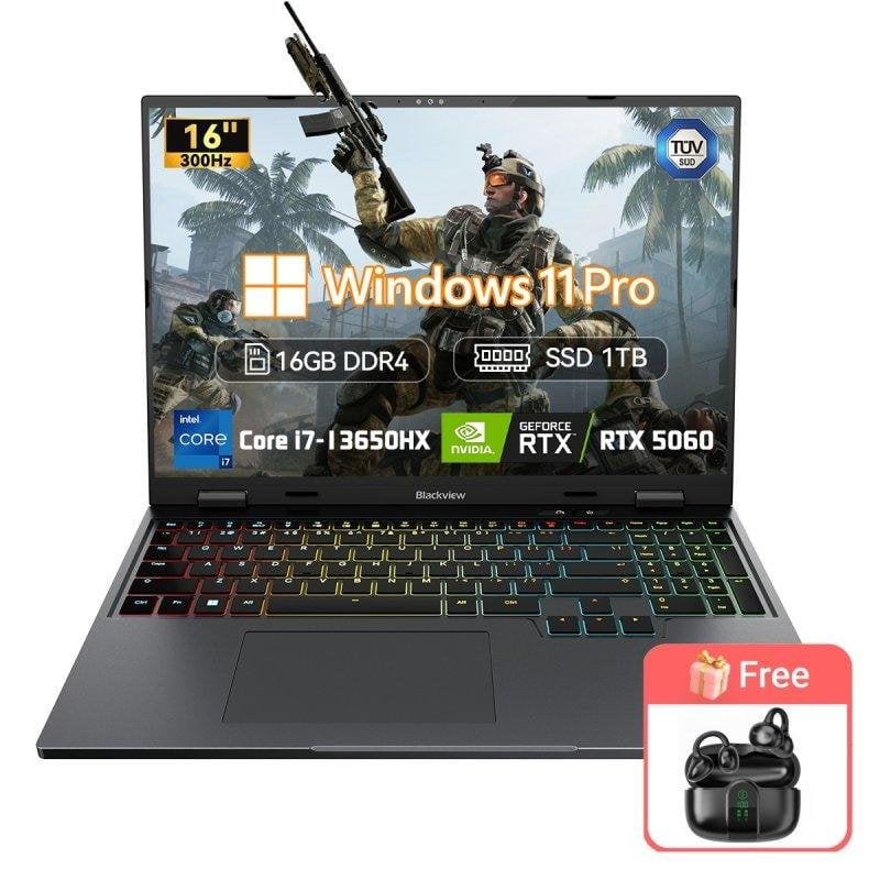 Portátil Blackview GamiBook 16 16" Intel Core i7-13650HX 16GB RTX 5060 1TB SSD Windows 11 Pro teclado RGB