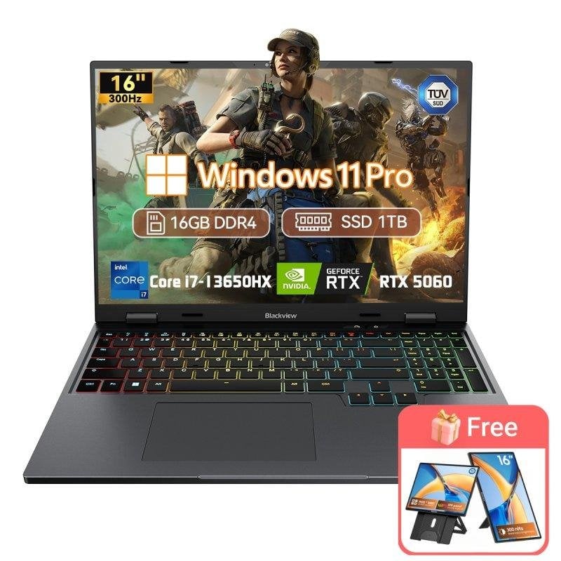 Portatile Blackview GamiBook 16 16" Intel Core i7-13650HX 16GB RTX 5060 1TB SSD Windows 11 Pro tastiera RGB