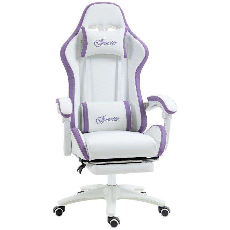 Silla gaming Welltin 921-618V02WT ergonómica blanca con reposapiés y soporte lumbar