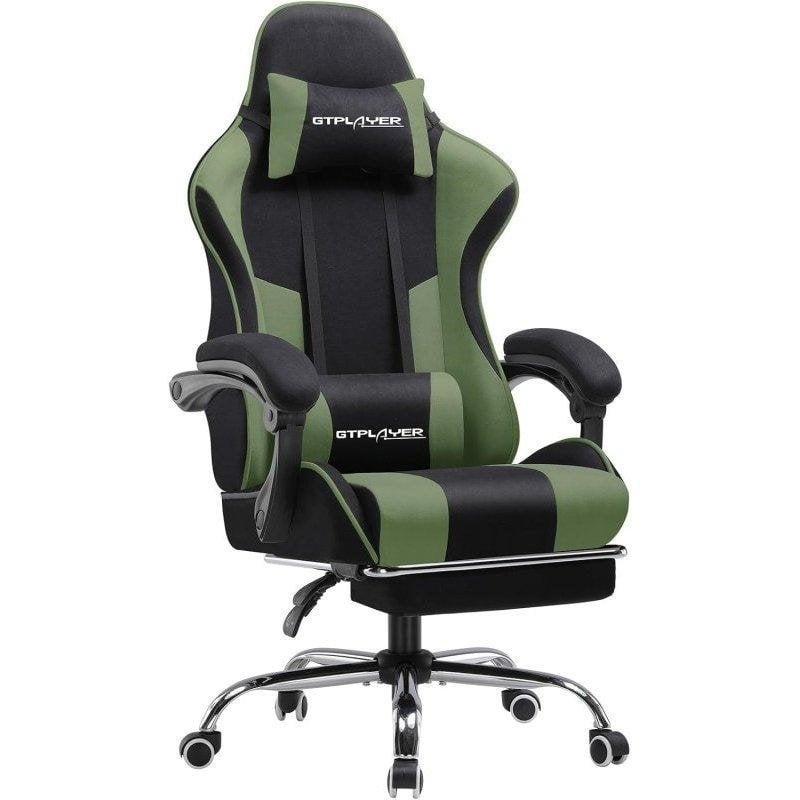Sedia GTPLAYER Gaming Reposapiedi Massaggio Lombare Tessuto Verde