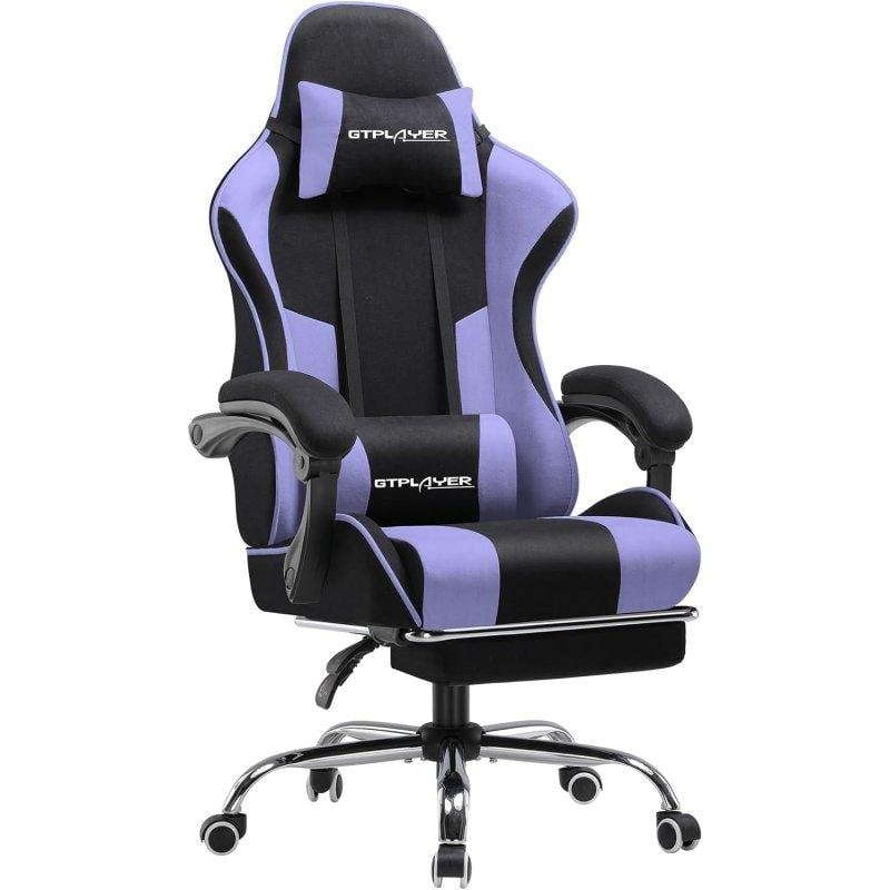 Silla Gaming GTPLAYER Ergonómica con Reposapiés y Masaje Lumbar Tela Violeta
