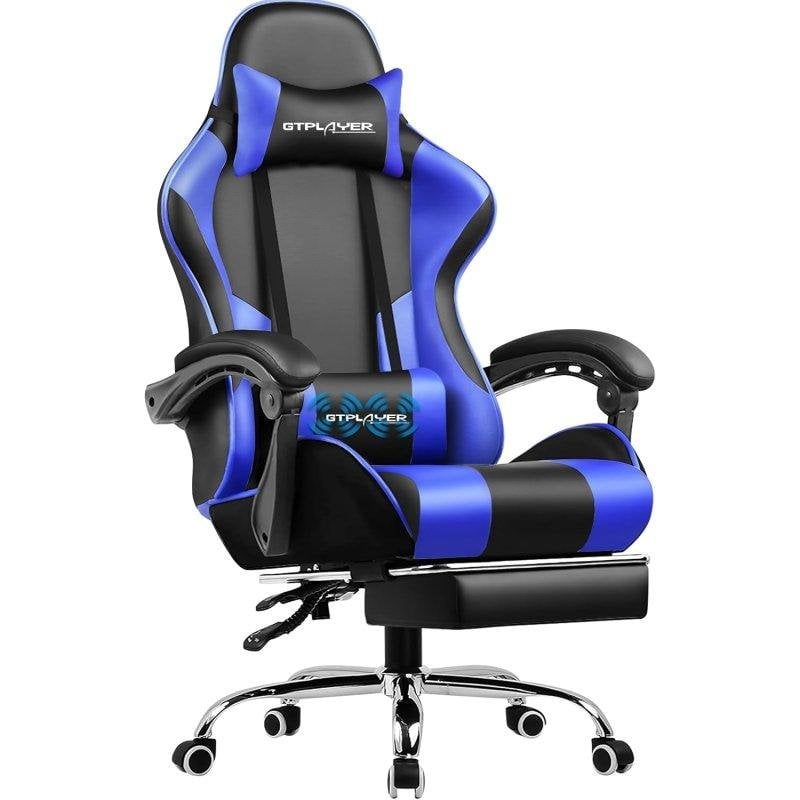 Sedia Gaming GTPLAYER Ergonomica Reposapiedi Massaggio PU Blu