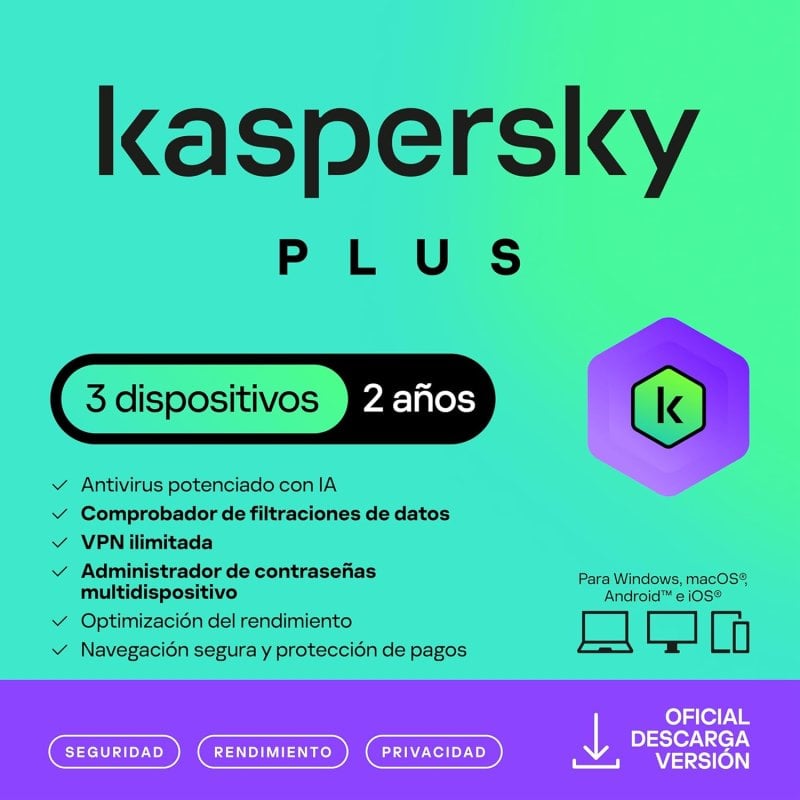Kaspersky Plus Internet Security 3 Dispositivos Licencia 2 Años Descarga Digital
