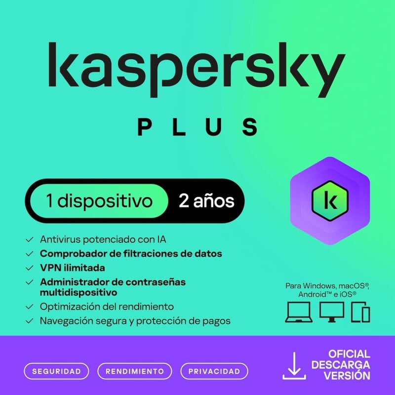 Kaspersky Plus Internet Security 1 Dispositivo Licencia 2 Años Descarga Digital