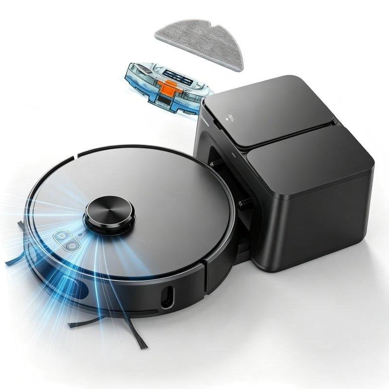 Robot Aspirapolvere e Lavapavimenti Teendow 6000Pa 5100mAh con Autosvuotamento Navigazione LDS Wifi