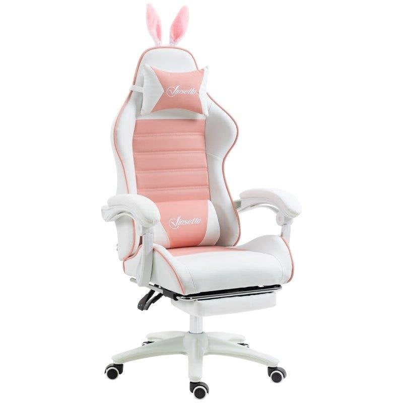 Silla Gaming Rolipo Rosa Ergonómica Orejas Conejo Reclinable 120 kg